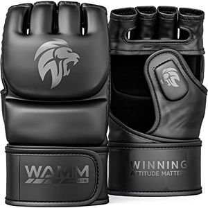 WAMM Sports MMA Gloves - for Men & Women - MAXForce EVE Anti-Injury Shock Absorb Boxing Gloves - POWERFlex Kickboxing Gloves - Half Finger, Open Palm for Mua, Sparring, Punching Bag (Small/Medium)