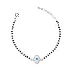 Clara 925 Sterling Silver Evil Eye Hamsa Hand Hand Mangalsutra Bracelet | Black Beads, Rhodium Plated | Gift for Wife For Women