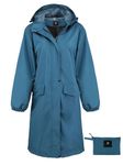 Womens Long Hooded Rain Jacket Waterproof Lightweight Raincoat Windbreaker Deep Blue Large