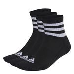 adidas Unisex 3-Stripes Cushioned Sportswear Mid-Cut Socks 3 Pairs, Black / White, 10.5-12.5