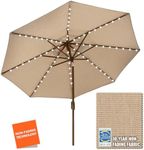 EliteShade USA 10-Year-Non-Fading Solar 9ft Market Umbrella with 80 LED Lights Patio Umbrellas Outdoor Table Umbrella with Ventilation, Heather Beige