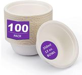 DEcorative Concepts UK 100 Pack Super Rigid Disposable Paper Bowls Sugercane Biodegradable and Compostable White (340ml 100 Pack)