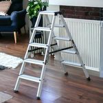 Mivu 5steps Premium Anodized Dual Aluminium Step Ladder with Both Side Steps for Home & Office Use | Made in India | 5 Years Warranty | Both Side Steps Foldable Aluminium Ladder