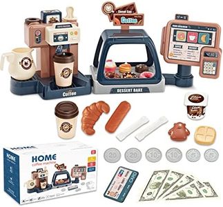 Juego de Cafetería Juguete de Cocina Simulación con Máquina de Café Caja Registradora Set de Modelo Alimentos Postres Donut Pasteles Juguete de rol Funcional Educativo Temprano para Niños