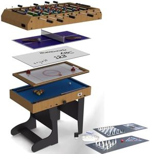 Riley 4ft Multi Games Table, 12-in-1 with Table Football, Pool, Whiteboard & Real Electric Air Hockey, Complete with Accessories for All Games
