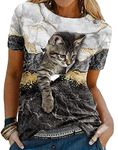 TS Women's 3D Cat Animal Painting Shirt Cat Graphic 3D Print Round Neck Basic Fashion Tops M Black