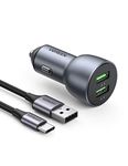 UGREEN USB Car Charger, Aluminum 36W Dual USB QC 3.0 Fast Charging Car Charger Compatible for iPhone 13 12 SE 11 11 Pro XR X XS, Galaxy S20 S20 Ultra S10+ S9 S8 Note with Type C Cable 3.3ft