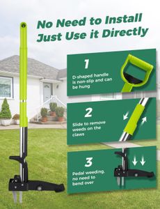 YISSVIC Stand-Up Weed Puller – Stainless Steel 4-Claw, Telescopic Root Remover, Adjustable Non-Slip Handle, Green