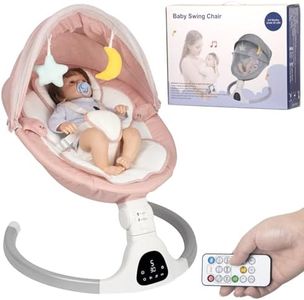 JFOVMCYG Electric Baby Swing for Infants, with Bluetooth Remote Control Timing Function and 10 Music 5 Swing Speeds 3 Seat Positions Baby Bouncer for Boy Girl Indoor & Outdoor Use (Pink)