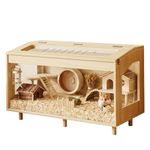 EXPERLAM Wooden Hamster Cage 80 cm, 50 cm Tall Large Small Animal Habitat with Openable Mesh Top, Chew-Resistant Acrylic Panels and Removable Floor Panel, Wood Enclosure for Gerbils (80 * 40 * 50 cm)