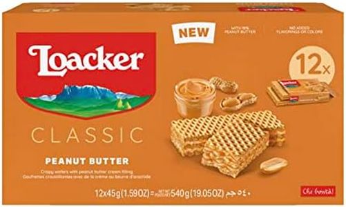 Loacker Classic Peanut Butter Wafers - Premium Crispy Wafer Cookies with Peanut Butter Cream Filling - Multipack of 12 snack packs - NON-GMO - Creamy PB - 45g/1.59oz, Pack of 12