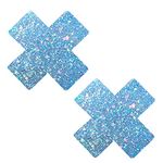 Neva Nude Super Sparkle Party Blue Chunky Glitter X Nipztix Pasties Nipple Covers for Festivals, Raves, Parties, Lingerie and More, Medical Grade Adhesive, Waterproof and Sweatproof, Made in USA