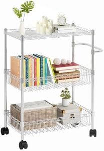 GarveeHome 3 Tier Rolling Cart, Metal Kitchen Cart On Wheels with Baskets, Wire Shelving Rolling Snack Storage Cart Utility Trolley with Handles for Kitchen Bathroom Office Laundry, Chrome