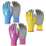 OSDUE 3 Pairs of Gardening Gloves, Kids Safety Work Gloves, Gardening Gloves for Women with Soft PVC Dots, Comfortable Breathable Non-Slip Flexible for Yard, Fishing, Camping (Age 8-11)