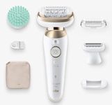 Braun Silk-épil 9 Flex Women's Epilator/Hair Remover for Long-Lasting Hair Removal, Shaving Attachment, Massage Attachment, Made in Germany, 9-071 3D, White/Gold