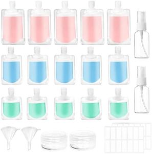 AMANMAN 23 Piezas Bolsa de Apretón Vacía de Plástico 30ml/50ml/100ml Botellas de Viaje Rellenables Transparente Bolsas Portátil de Viaje Bolsa de Compresión para Fluidos Loción Champú Gel de Ducha