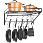 TORIBIO Wall Pot Rack with 15 S Hooks, Wall Mount Hanging Pot Rack, Kitchen Utensils Hanging Shelf Kitchen Pot and Pan Organizer Rack for Cookware, Utensils and Household Organization, 16.53 Inches