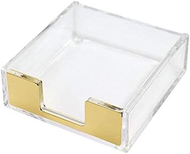 Multibey Clear Cube Memo Paper Card Sticky Note Pad Holder Acrylic Office School Home Desktop Organizer Dispenser(Gold)