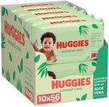 Huggies Natural Care Soothe and Comfort Baby Wipes, Aloe Vera, 56 count (Pack of 10) - Packaging May Vary