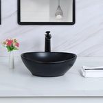 HaTur Ceramic Vessel Sink Countertop Washbasin Oval Wash Basin Bowl Above Counter Bathroom Vanity Bowl, Matte Black, 41 * 34 * 14.5 cm