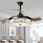 Depuley 42 Inch Crystal Ceiling Fans with Lights, Reversible Ceiling Fans with Retractable Blades 6 Speed LED Ceiling Fans with Lamps and Remote,Fan Light Ceiling for Bedroom Living Room