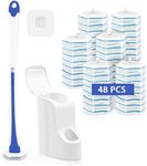 JEHONN Disposable Toilet Brush and Holder Set with 48 Cleaner Refills, Wall Mounted Bathroom Bowl Cleaning Wand System for Bathtub Sink Wash Basin (Blue)