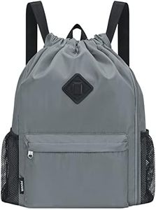 WANDF Drawstring Backpack Sports Gym Bag with Shoes Compartment, Water-Resistant String Backpack Cinch for Women Men(Grey,Large)