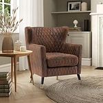 House Of Velvet Wingback Accent Chair With Arms – High Back Chairs For Living Room, Vintage Chairs, Tufted, Brown Color, Leather Air Suede Upholstery, Wing Back Armchairs, Chair With Arms, Comfortable