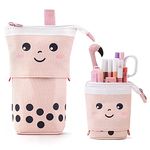 MAMUNU Stand Pencil Case, Cartoon Cute Pencil Pouch Telescopic Pen Bag Canvas Pencil Holder Cosmetic Makeup Bag for Girls Boys School Students Office Teenage Adult (Pink)