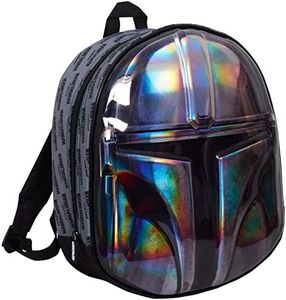 The Mandalorian Helmet Bag Official Star Wars 3D Metallic Backpack for Kids School Rucksack Lunch Bag, Silver, One Size