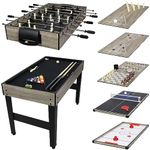 Sunnydaze 10-in-1 Game Table - Combination Multi-Game Table with Billiards, Push Hockey, Foosball, Ping Pong, and More - 49.5-Inch - Classic Wood Stain