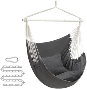 SONGMICS Hammock Chair, Load Capacity 500 lb, Hanging Chair with 2 Cushions, Large Hammock Swing with Chain and Pocket, for Indoor, Outdoor, Living Room, Bedroom, Slate Gray UGDC197G02