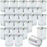 Juvale 24-Pack Mercury Glass Speckled Candle Holders for 2-Inch Votive Candles, 2.6-Inch Tall Silvered Glass Candleholders for Short Round Wax and Tealight Candles (Silver)