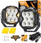 Auxbeam CUBE-Z Series LED Cube Pod Lights, 4 Inch 112W Flood Driving Light with White DRL&Amber Turn Signal Light, 12800LM Hyper Bright Offroad Ditch Light with Amber Cover for Truck SUV ATV UTV, Pair