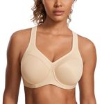 SYROKAN Women's Full Support High Impact Racerback Lightly Lined Underwire Sports Bra Beige 34DD