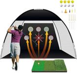 TTCB Sports Golf Practice Net Outdoor, 10x7ft Golf Hitting Net Indoor with Tri-Turf Mat for Backyard Driving, Chipping, Target Training Simulator Accessories, Gift for Men/Sports Lover