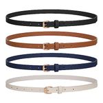 WERFORU 4 Pack Women Skinny PU Leather Belt for Dress Jeans-Thin Waist Belt with Gold Alloy Buckle(Black+Brown+Blue+Beige,suit for pants size 24"-28")