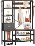 YITAHOME Coat Rack, 5 in 1 Hall Tree with Shoe Bench, 5-Tier Shelves, Fabric Storage Basket, Sturdy Metal Frame, Reversible Design for Entryway, Living Room, Hallway