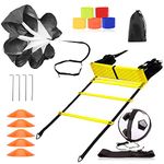 Soccer Training Equipment Kit for Kids Adults, Football Training Equipment Speed Ladder, Running Parachute, 5 Speed Cones,4 Steel Stakes, Training Belt, 5 Armband and Carrying Bag (Value Set - 3)