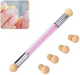 Nail Art Dual Heads Sponge Stamping Pen with 4 Extra Replacement Heads, Beauties Factory Gradient Sponge Brush Color Transfer Stamp Tool, Sparkling Pink Rhinestones Barrel