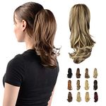 Sofeiyan 13" Ponytail Extension Long Curly Ponytail Clip in Claw Hair Extension Natural Looking Synthetic Hairpiece for Women,Blonde & Medium Brown