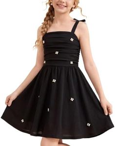 Girls Ruched Bow Spaghetti Strap Graduation Dress Black Pearl 13-14 Years