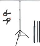 HAKUTATZ T-Shape Background Stand Support Kit | 2.0 (6.5ft) Wide 2.0 (6.5ft) Height | Adjustable Photo Backdrop Stand with 2 Spring Clamps | Easy to Use Retractable Support System