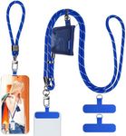 HOTEMIA Phone Lanyard and Wrist Straps, Adjustable Cell Phone Lanyard Crossbody with Detachable Wallet, 8mm Thick iPhone Lanyard for Around the Neck (Blue+Wallet)