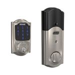 SCHLAGE BE469ZP CAM 619 Connect Smart Deadbolt with Alarm with Camelot Trim in Satin Nickel, Z-Wave Plus Enabled