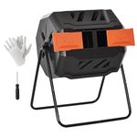 Outsunny 43 Gallon (160L) Tumbling Compost Bin Outdoor Dual Chamber 360° Rotating Composter with Sliding Doors, Solid Steel Frame and Gloves, Orange