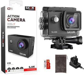 SJCAM SJ4000 unterwasserkamera Action Cam 4K30fps WiFi Kamera,40MP Ultra HD 170°FOV mit EIS Bildstabilisierung, 30m/98ft Wasserdicht Kamera mit 2 Akkus, 32G SD Karte und Helmhalterung Zubehör Kits