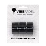 VIBEPADEL - Grip 'n' Rip Padel Overgrip - Non Slip Tacky Feel Overgrip for Padel Racket, Pickleball, Squash, Badminton - 3 Pack - Multiple Colours (All Black Pack) - Ideal Padel Racket Gift