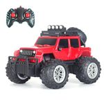 Popsugar Off Roader Rechargeable Remote Control Monster Truck with 2 Speeds and 4 Headlight Modes | Lithium Battery | C-Type Charging | Remote Control Car for Kids | Made in India, Red with Black