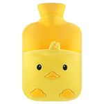 samply Hot Water Bottle with Hand Pocket Cover, 1L Hot Water Bag for Menstrual Cramps, Neck and Shoulder Pain Relief, Hot and Cold Compress, Hand Feet Warmer, Yellow duck